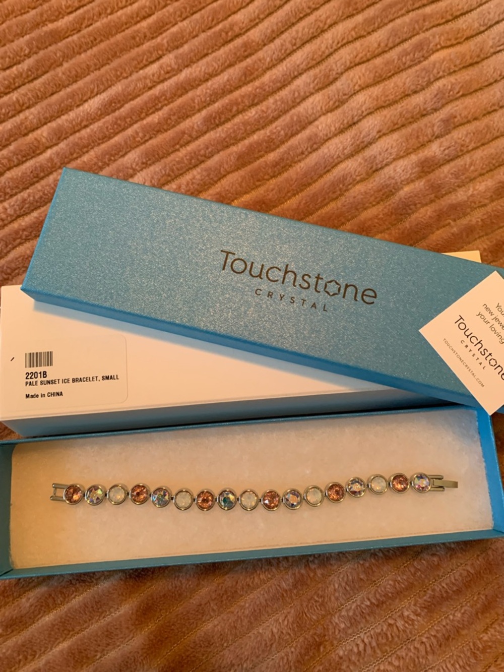 Touchstone Crystal Pale Sunset Round Crystal Bracelet - Pink & Iridescent Small